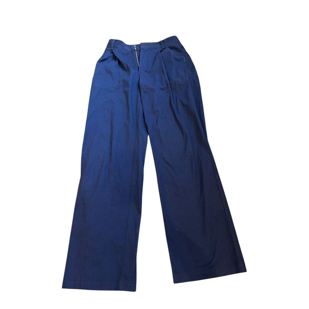 Tna Aritzia Navy Blue Wide Leg Pleated Trousers High Rise Women Size 2
